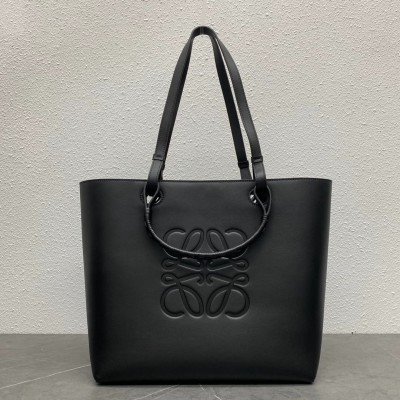 Loewe Anagram Medium Tote Bag In Black Calfskin