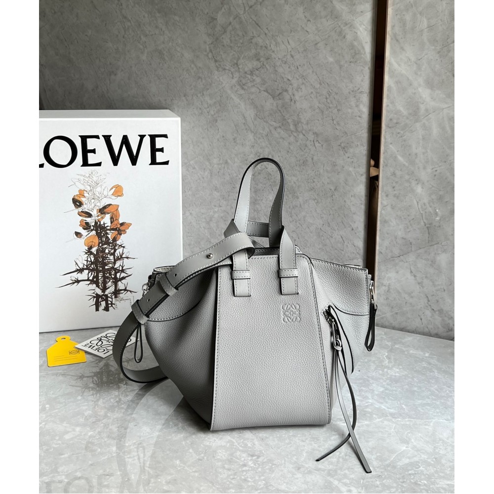 Loewe Compact Hammock Bag in Pearl Grey Grained Calfskin