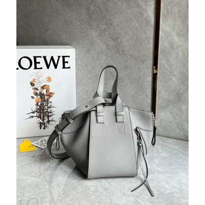 Loewe Compact Hammock Bag in Pearl Grey Grained Calfskin