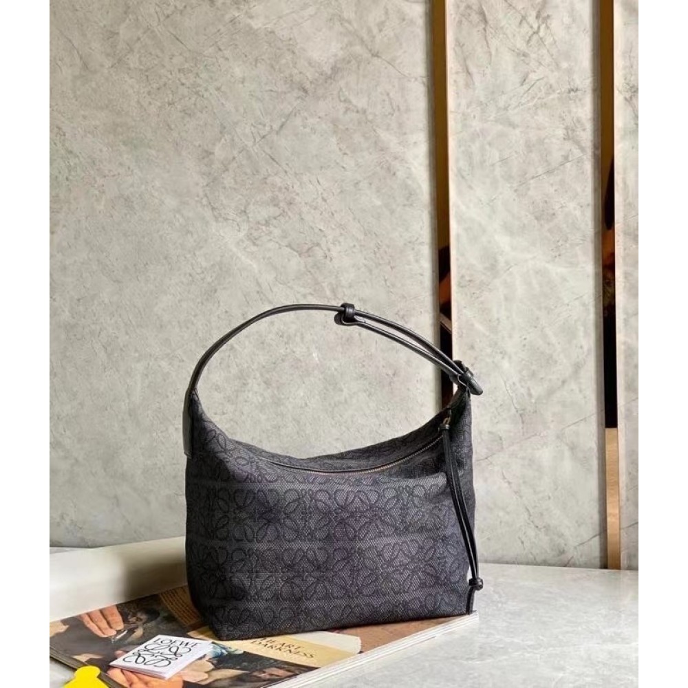 Loewe Cubi Hobo Bag in Black Anagram Jacquard