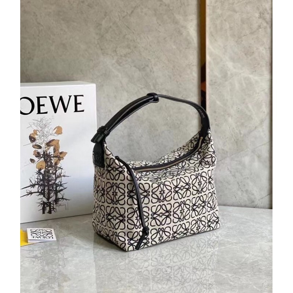 Loewe Cubi Hobo Bag in Ecru/Black Anagram Jacquard