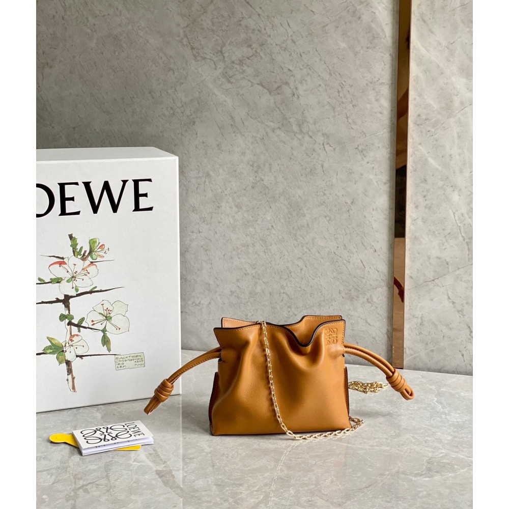 Loewe Flamenco Nano Clutch In Brown Nappa Leather