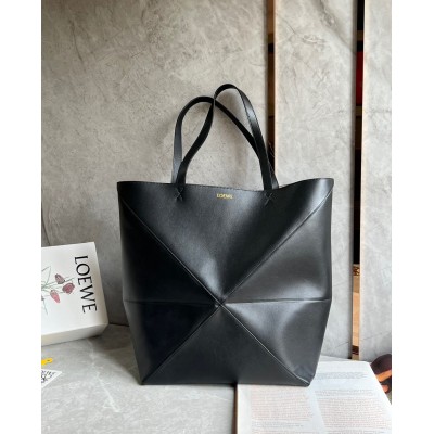 Loewe Large Puzzle Fold Tote Bag in Black Calfskin