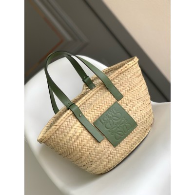 Loewe Medium Basket Bag in Raffia and Rosemary Calfskin