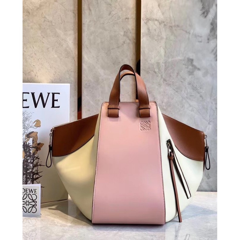 Loewe Medium Hammock Bag In Pink/Milk/Tan Calfskin