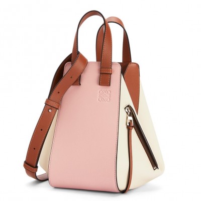 Loewe Medium Hammock Bag In Pink/Milk/Tan Calfskin