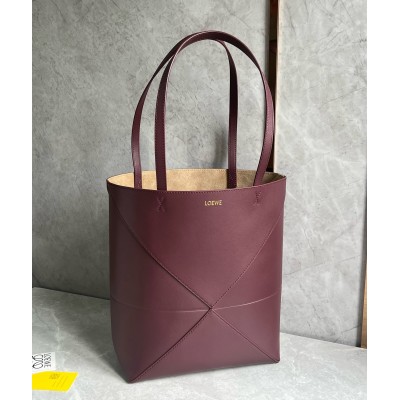 Loewe Medium Puzzle Fold Tote Bag in Bordeaux Calfskin