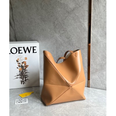 Loewe Medium Puzzle Fold Tote Bag in Tan Calfskin