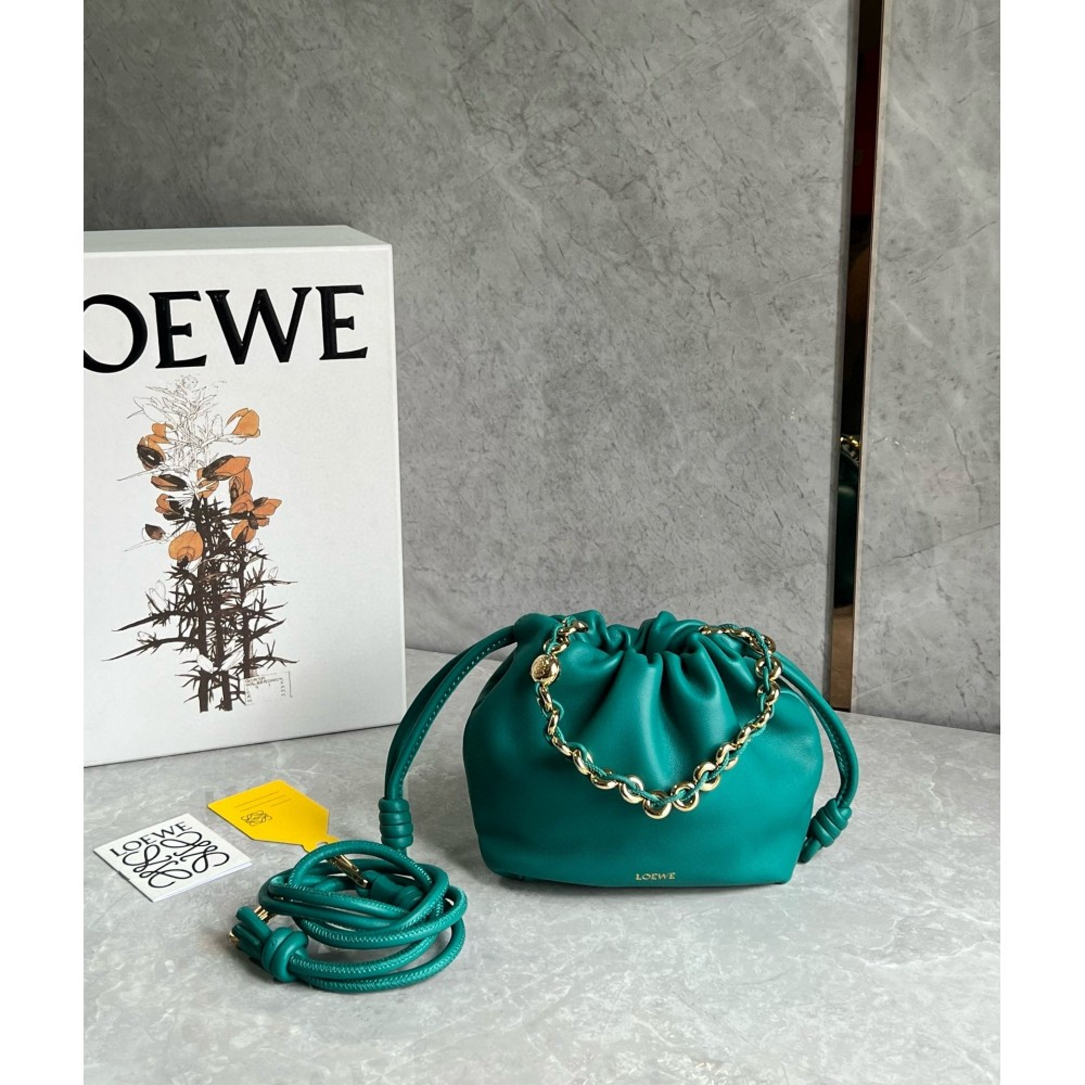 Loewe Mini Flamenco Purse Bag in Green Nappa Lambskin