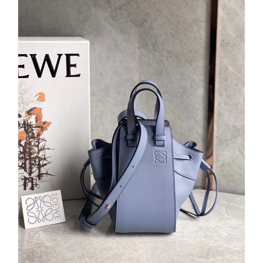 Loewe Mini Hammock Drawstring Bag In Blue Calfskin