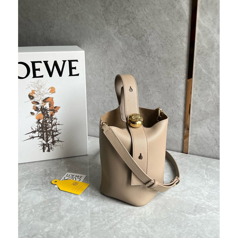 Loewe Mini Pebble Bucket Bag in Sand Grained Leather