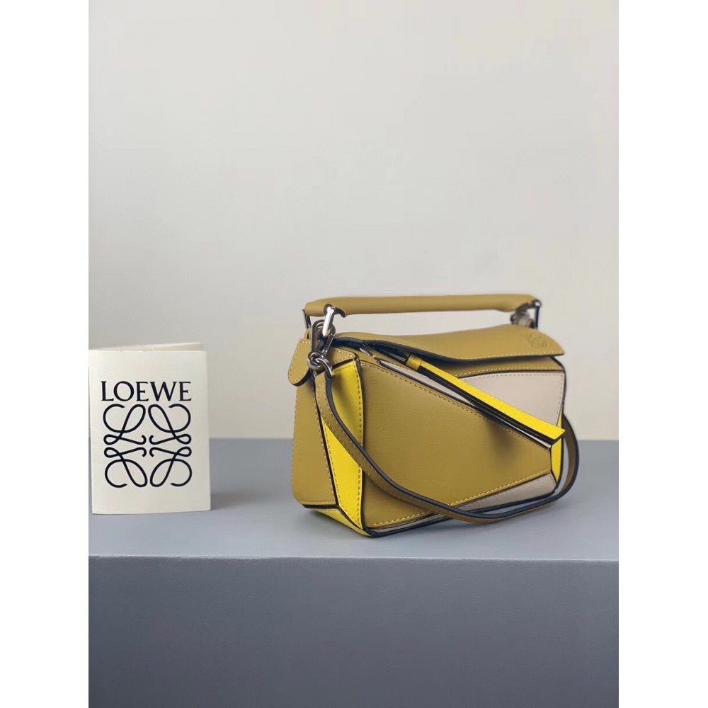 Loewe Mini Puzzle Bag In Ochre/White/Yellow Calfskin