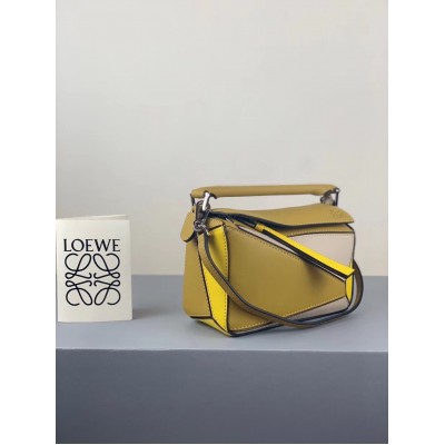 Loewe Mini Puzzle Bag In Ochre/White/Yellow Calfskin