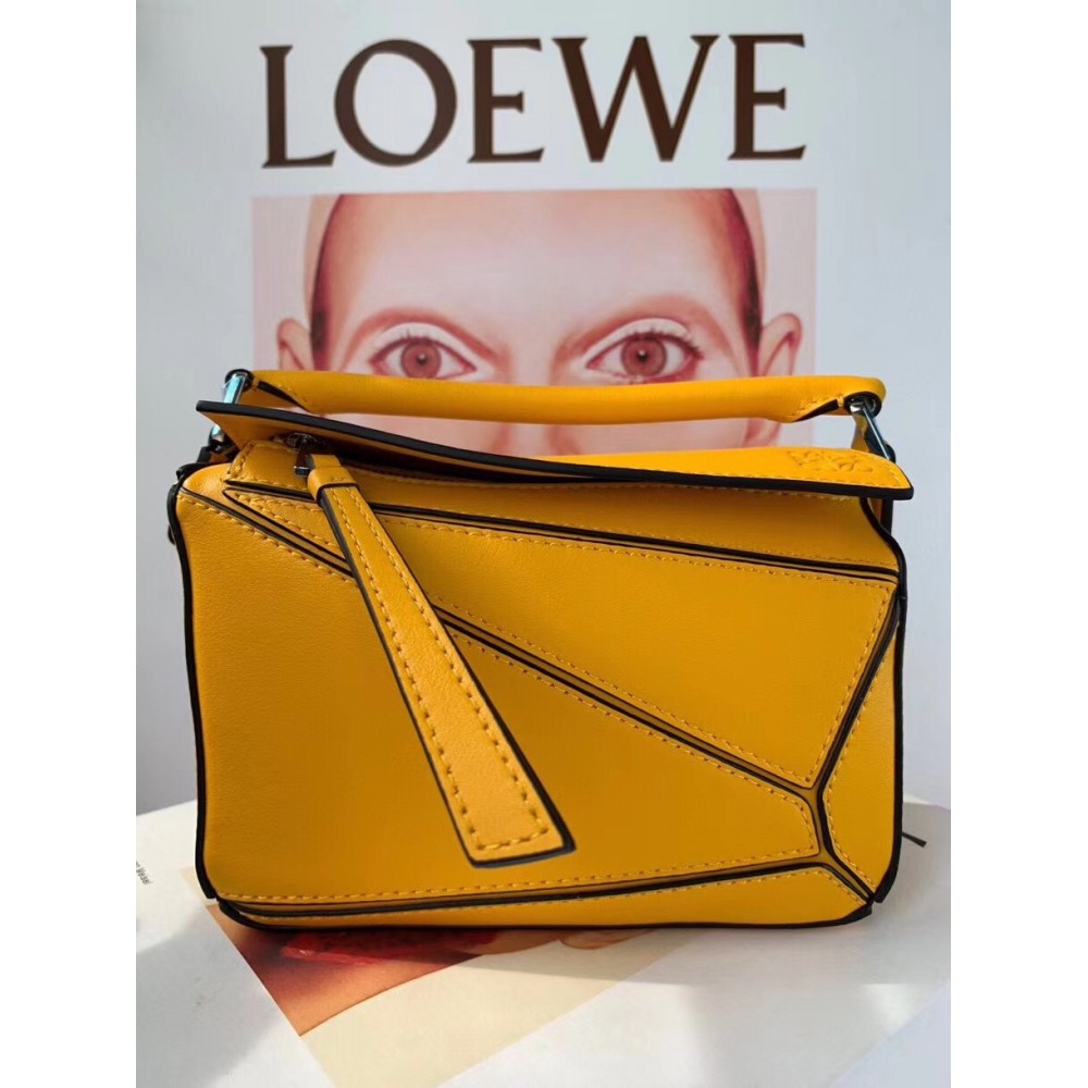 Loewe Mini Puzzle Bag In Yellow Calfskin Leather