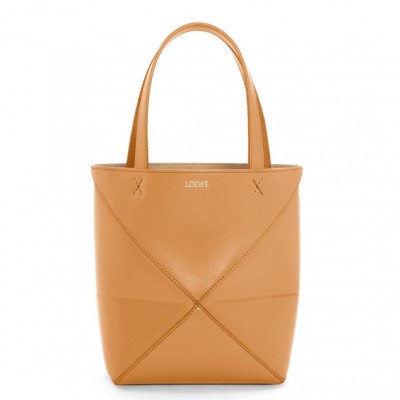 Loewe Mini Puzzle Fold Tote Bag in Tan Calfskin