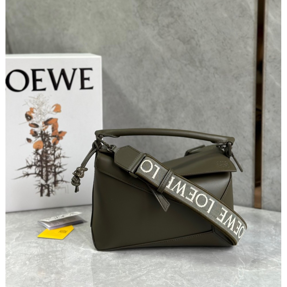 Loewe Puzzle Edge Small Bag In Khaki Green Satin Calfskin