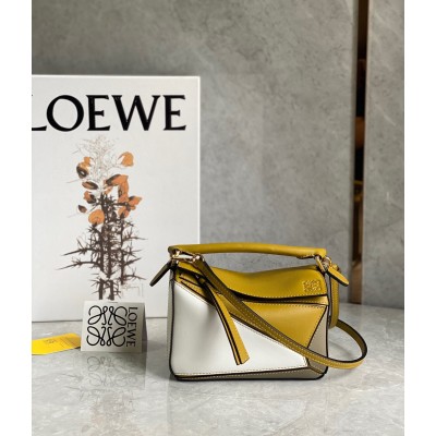 Loewe Puzzle Mini Bag In Ochre/White/Taupe Calfskin