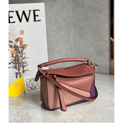 Loewe Puzzle Mini Bag In Purple/Caramel/Blossom Calfskin