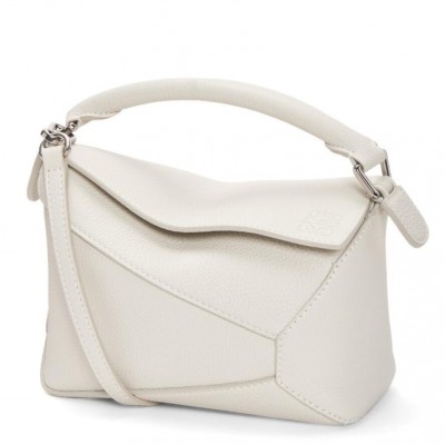 Loewe Puzzle Mini Bag In White Grained Calfskin