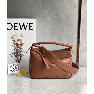 Loewe Puzzle Small Bag In Brown Satin Calfskin