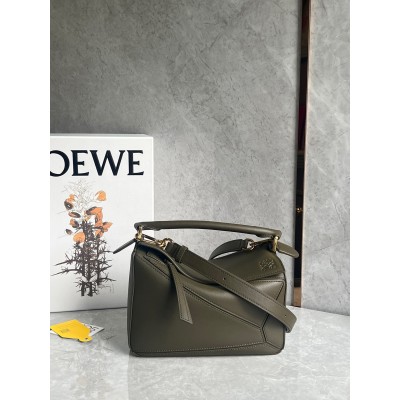 Loewe Puzzle Small Bag In Dark Green Classic Calfskin