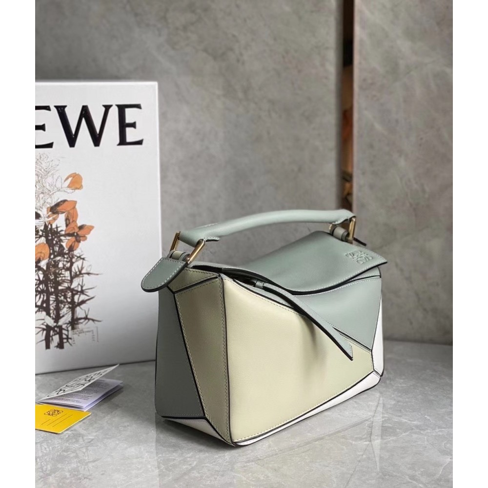 Loewe Puzzle Small Bag In Grey/Cream/White Calfskin