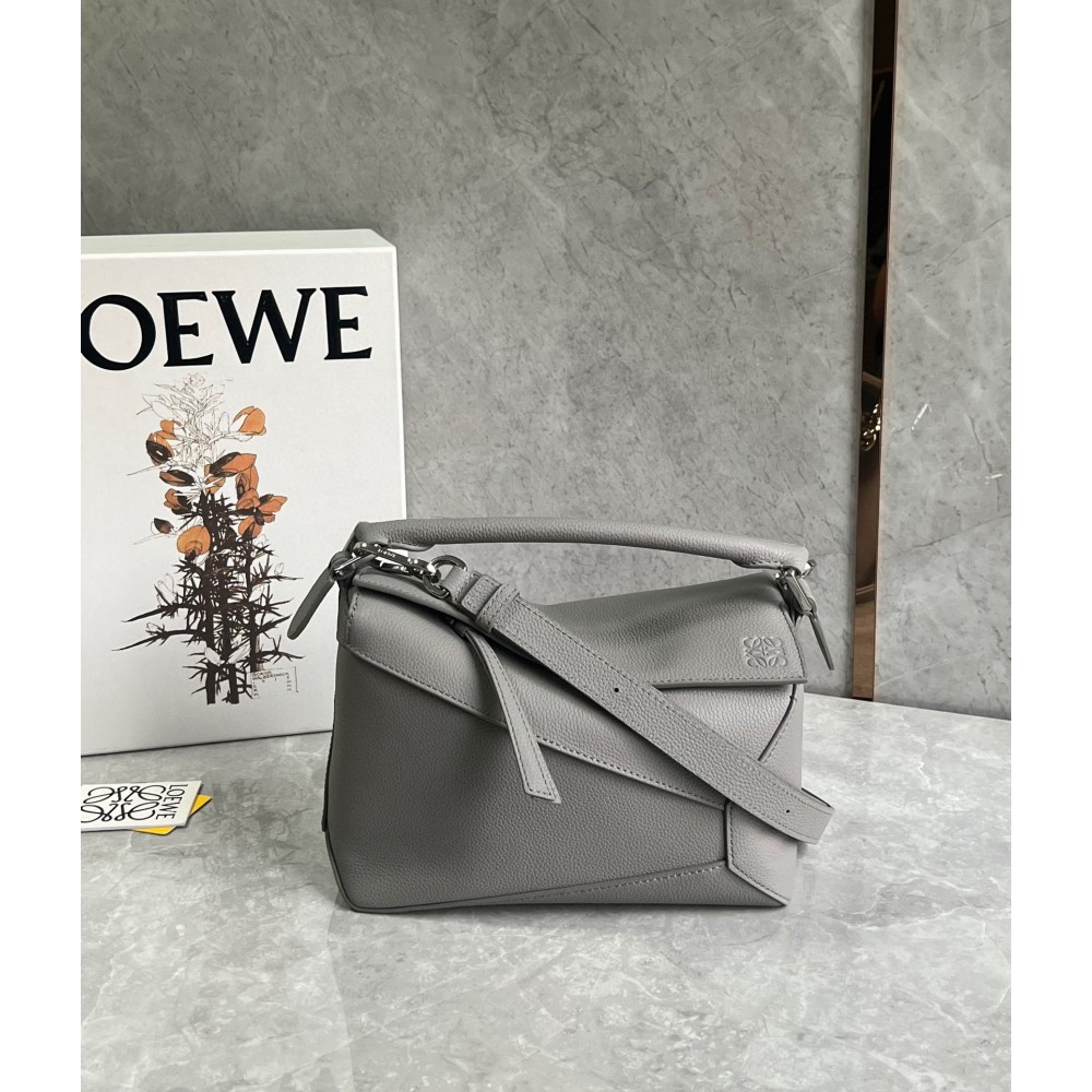 Loewe Puzzle Small Bag In Pearl Grey Grained Leather