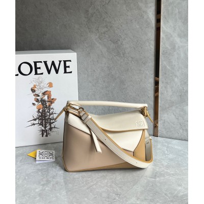 Loewe Puzzle Small Bag in Multicolor Angora and Beige Calfskin