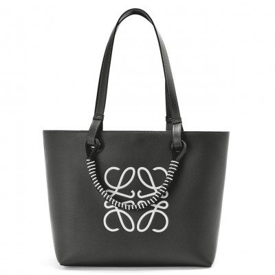 Loewe Small Anagram Tote In Black Calfskin