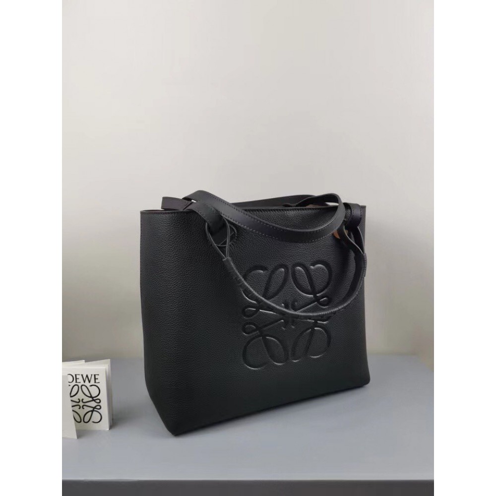 Loewe Small Anagram Tote In Black Grained Calfskin