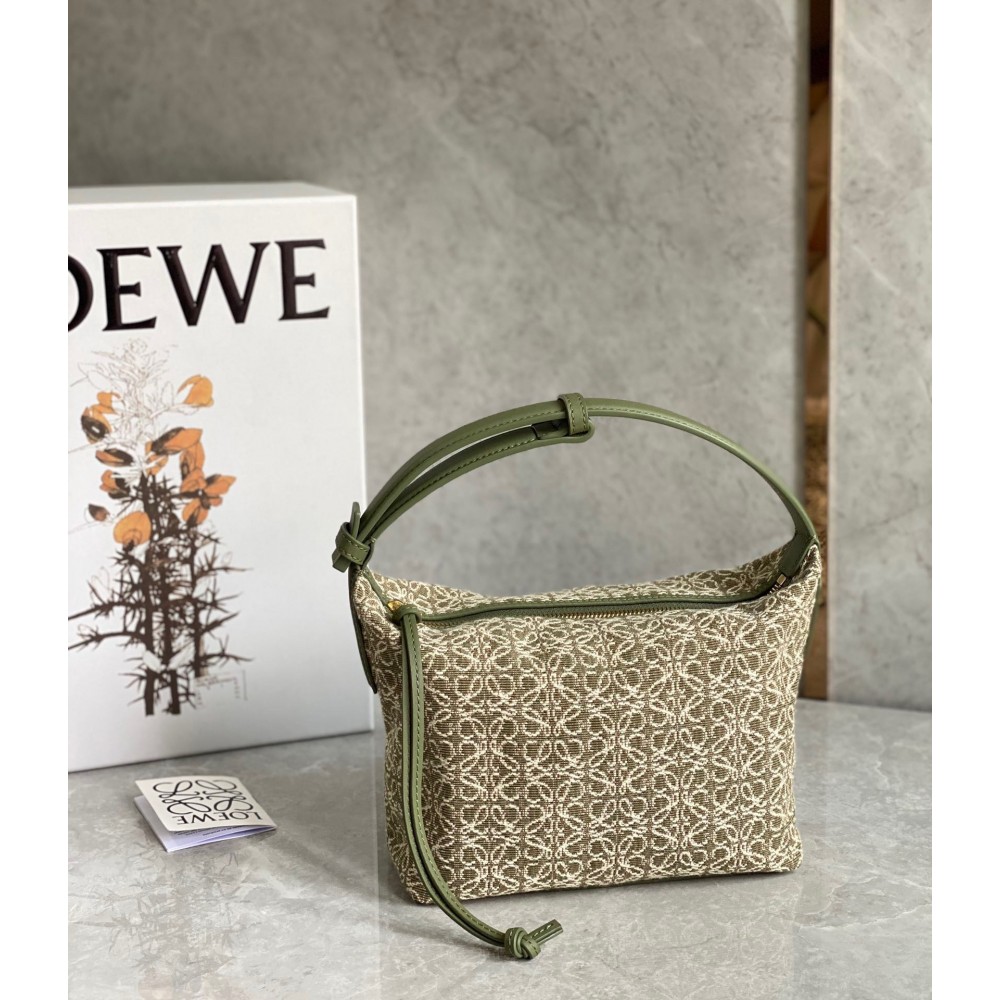 Loewe Small Cubi Hobo Bag In Beige Anagram Jacquard