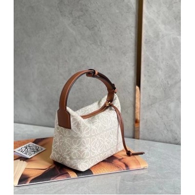 Loewe Small Cubi Hobo Bag in Ecru Anagram Jacquard