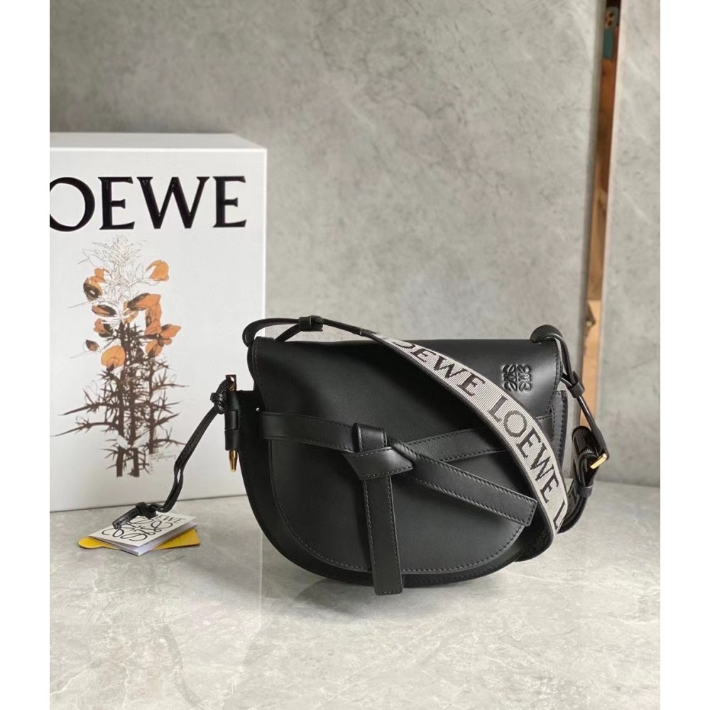 Loewe Small Gate Bag In Black Calfskin and Jacquard