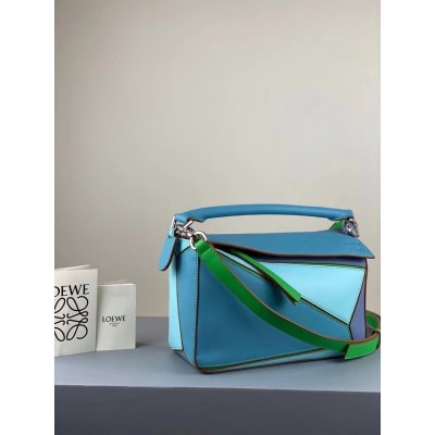 Loewe Small Puzzle Bag In Blue/Blueberry/Lilas Calfskin