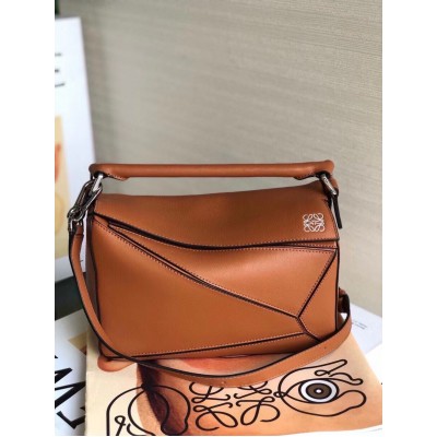 Loewe Small Puzzle Bag In Brown Calfskin Leather