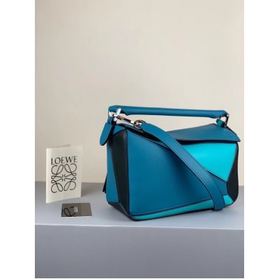 Loewe Small Puzzle Bag In Lagoon/Black/Blue Calfskin