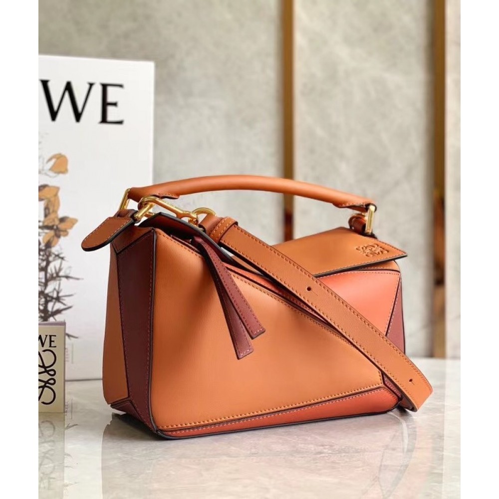 Loewe Small Puzzle Bag In Tan/Orange/Camel Calfskin