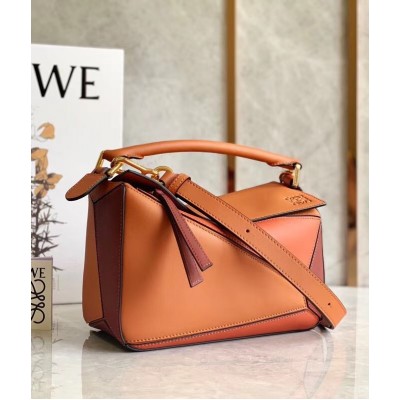 Loewe Small Puzzle Bag In Tan/Orange/Camel Calfskin